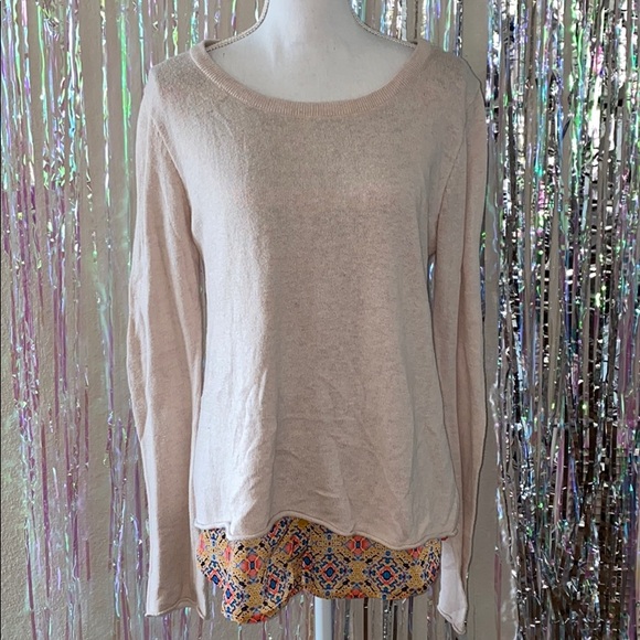 Yellow Bird Oatmeal Split Back Mosaic Sweater - Picture 1 of 4